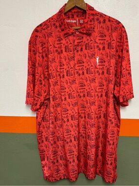 Mens XL Grunk Dolfer Red Hawaiian Golf Polo Shirt
